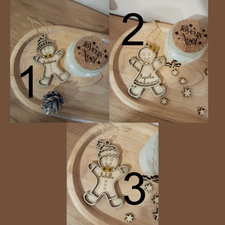 Boule de noël pain épice personnalisée en bois