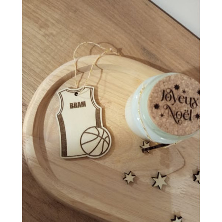 Boule de noël maillot basket personnalisée en bois 8cm
